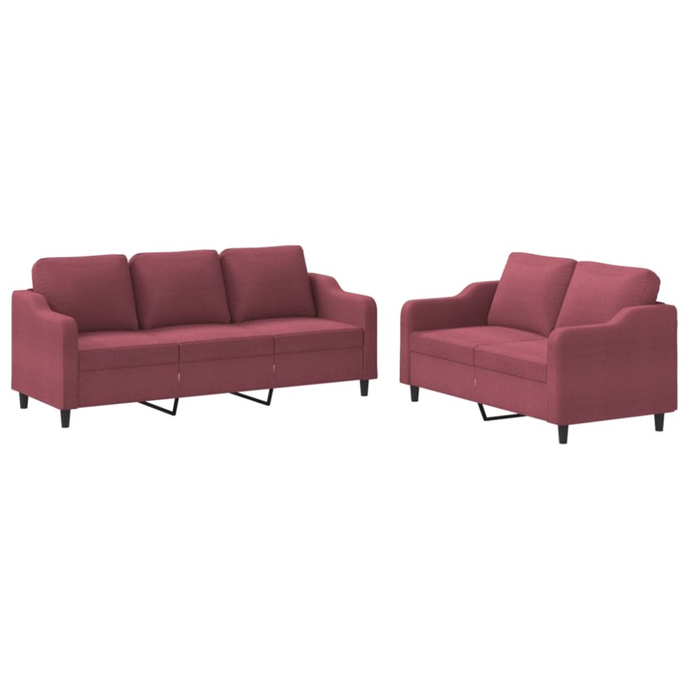 vidaXL Set canapea cu perne, 2 piese, roșu vin, material textil