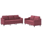 vidaXL Set canapea cu perne, 2 piese, roșu vin, material textil vidaXL Set canapea cu perne, 2 piese, roșu vin, material textil