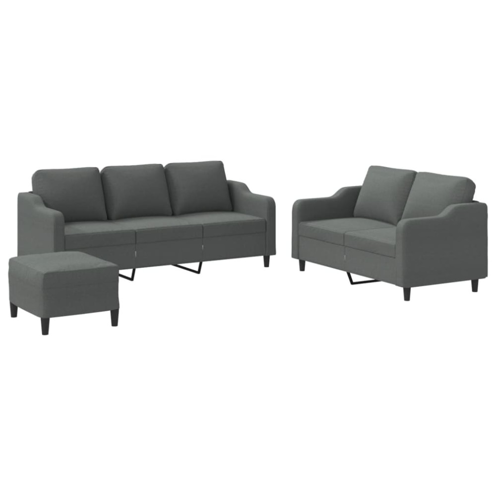 vidaXL Set de canapele cu perne, 3 piese, gri închis, textil