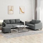 vidaXL Set de canapele cu perne, 3 piese, gri închis, textil vidaXL Set de canapele cu perne, 3 piese, gri închis, textil
