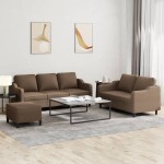 vidaXL Set de canapele cu perne, 3 piese, maro, textil vidaXL Set de canapele cu perne, 3 piese, maro, textil