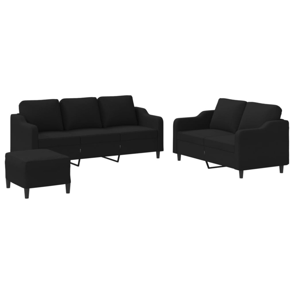 vidaXL Set de canapele cu perne, 3 piese, negru, textil