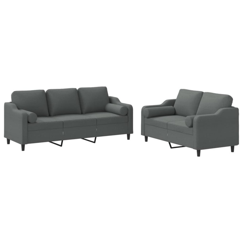 vidaXL Set de canapele cu perne, 2 piese, gri închis, material textil