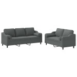 vidaXL Set de canapele cu perne, 2 piese, gri închis, material textil vidaXL Set de canapele cu perne, 2 piese, gri închis, material textil