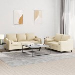 vidaXL Set de canapele cu perne, 2 piese, crem, material textil