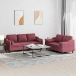 vidaXL Set canapea cu perne, 2 piese, roșu vin, material textil vidaXL Set canapea cu perne, 2 piese, roșu vin, material textil