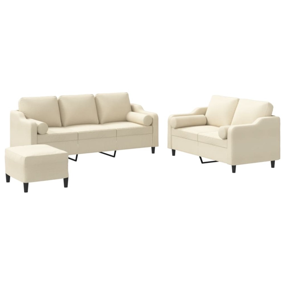 vidaXL Set de canapele cu perne, 3 piese, crem, textil