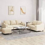 vidaXL Set de canapele cu perne, 3 piese, crem, textil vidaXL Set de canapele cu perne, 3 piese, crem, textil