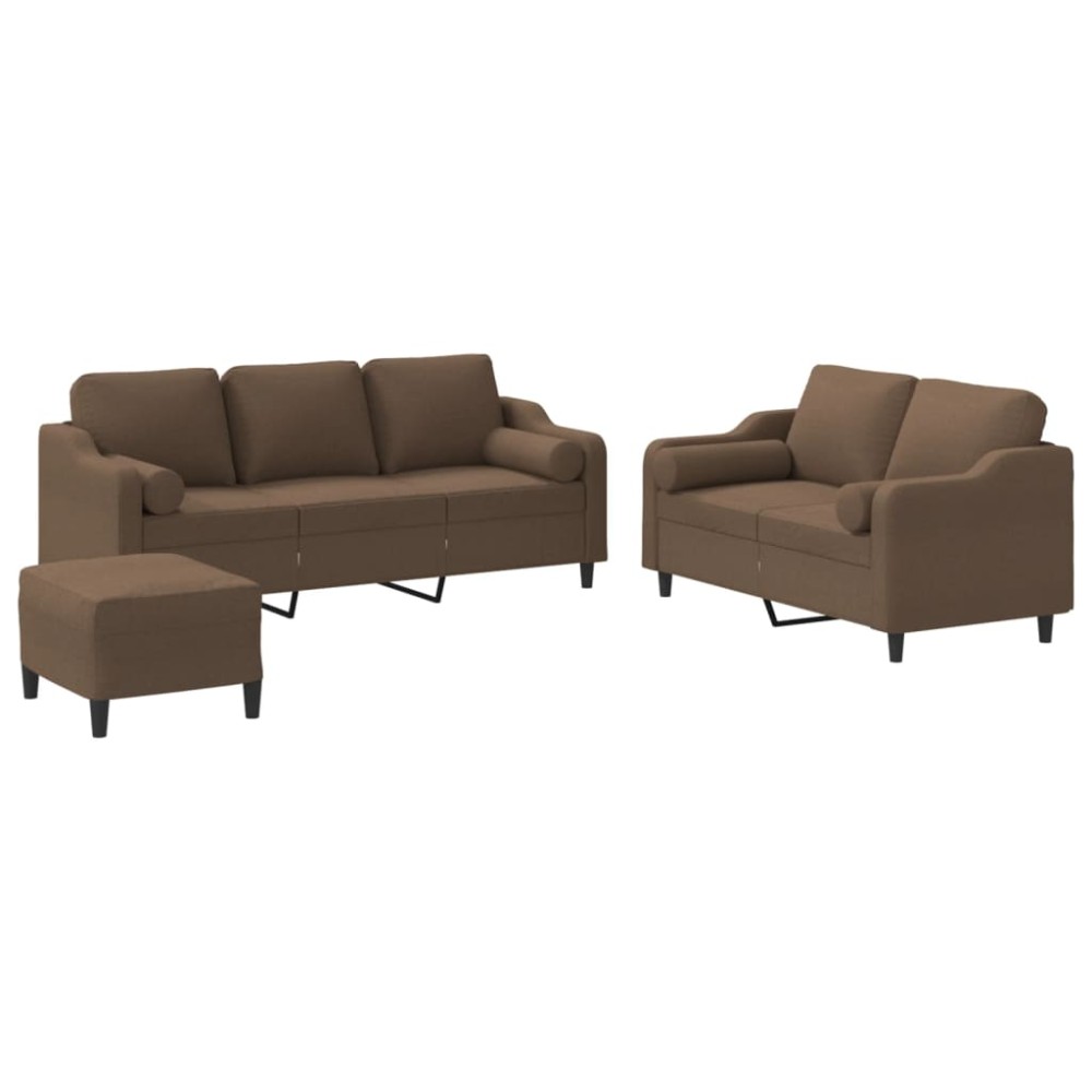 vidaXL Set de canapele cu perne, 3 piese, maro, textil