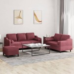 vidaXL Set canapea cu perne, 3 piese, roșu vin, material textil vidaXL Set canapea cu perne, 3 piese, roșu vin, material textil