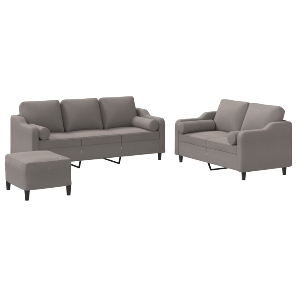 vidaXL Set de canapele cu perne, 3 piese, gri taupe, textil