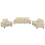 vidaXL Set de canapele, 3 piese, crem, material vidaXL Set de canapele, 3 piese, crem, material