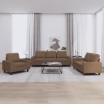 vidaXL Set de canapele, 3 piese, maro, textil vidaXL Set de canapele, 3 piese, maro, textil