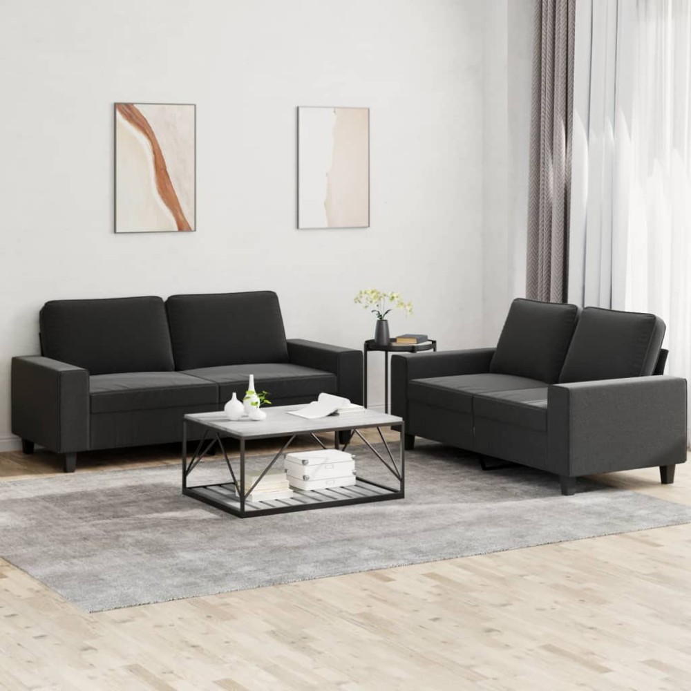 vidaXL Set de canapele, 2 piese, negru, material textil
