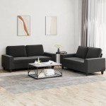 vidaXL Set de canapele, 2 piese, negru, material textil vidaXL Set de canapele, 2 piese, negru, material textil