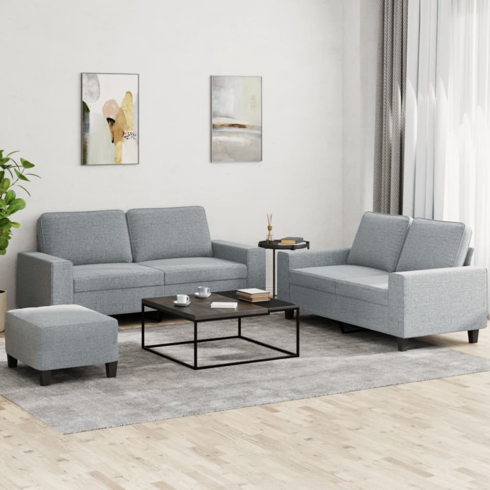 vidaXL Set de canapele, 3 piese, gri deschis, textil