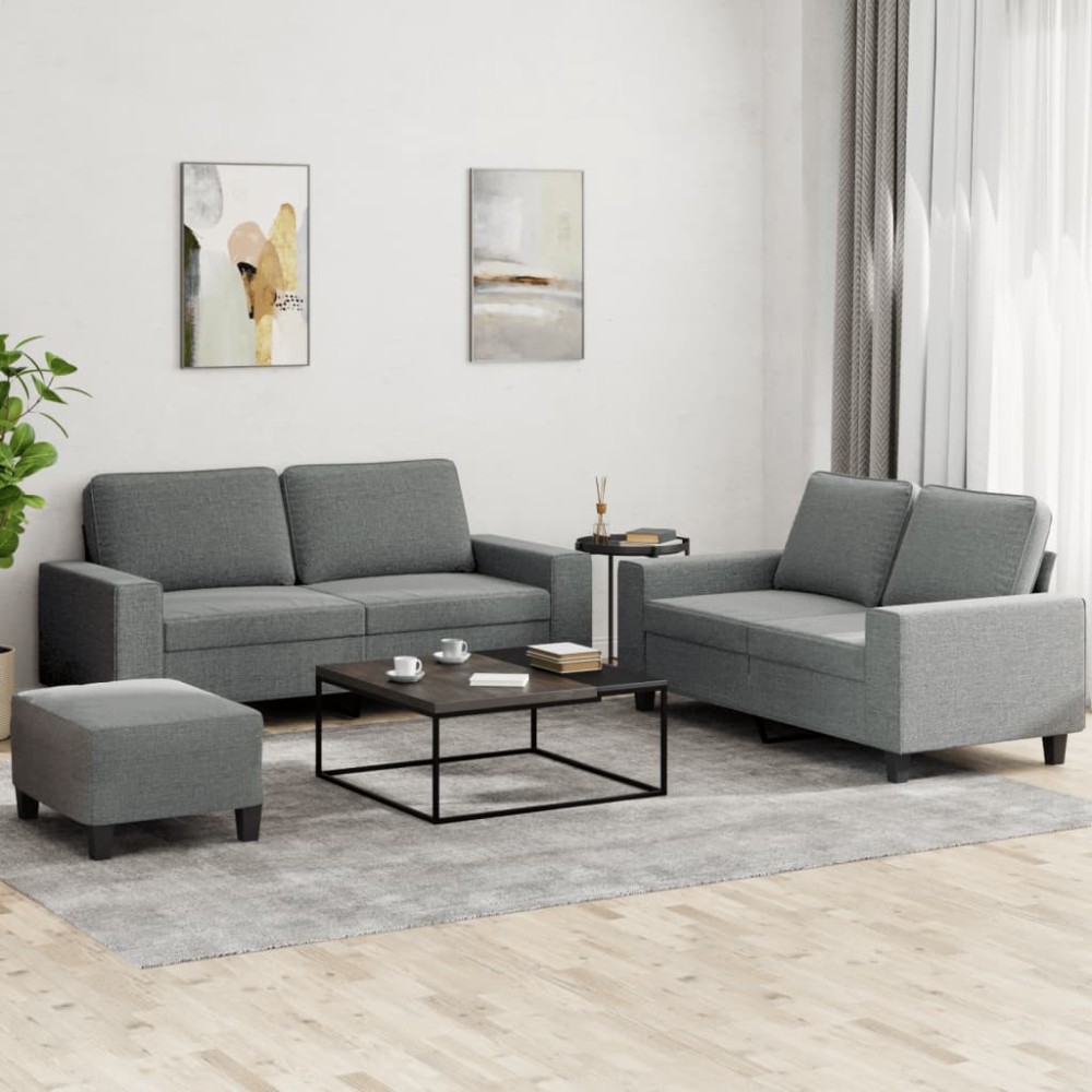 vidaXL Set de canapele, 3 piese, gri închis, textil