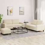 vidaXL Set de canapele, 3 piese, crem, material vidaXL Set de canapele, 3 piese, crem, material