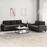 vidaXL Set de canapele, 2 piese, negru, material textil vidaXL Set de canapele, 2 piese, negru, material textil