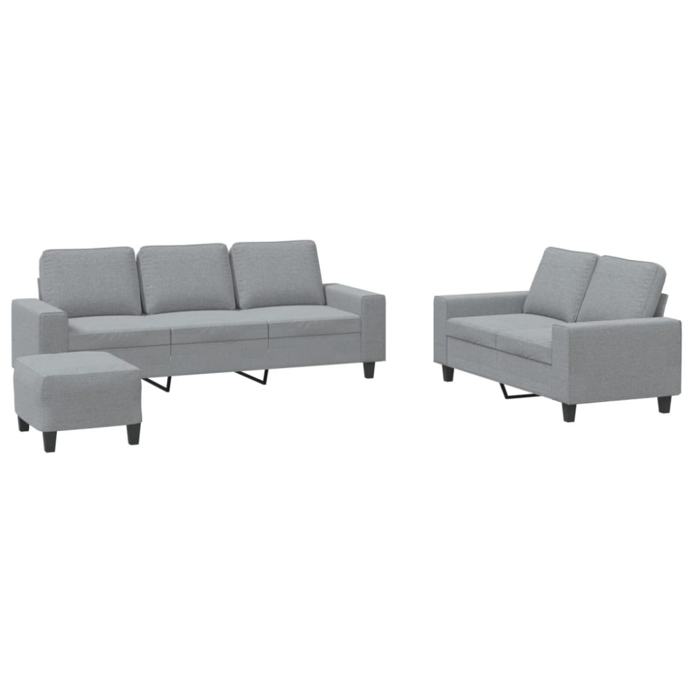 vidaXL Set de canapele, 3 piese, gri deschis, textil