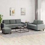 vidaXL Set de canapele, 3 piese, gri închis, textil vidaXL Set de canapele, 3 piese, gri închis, textil