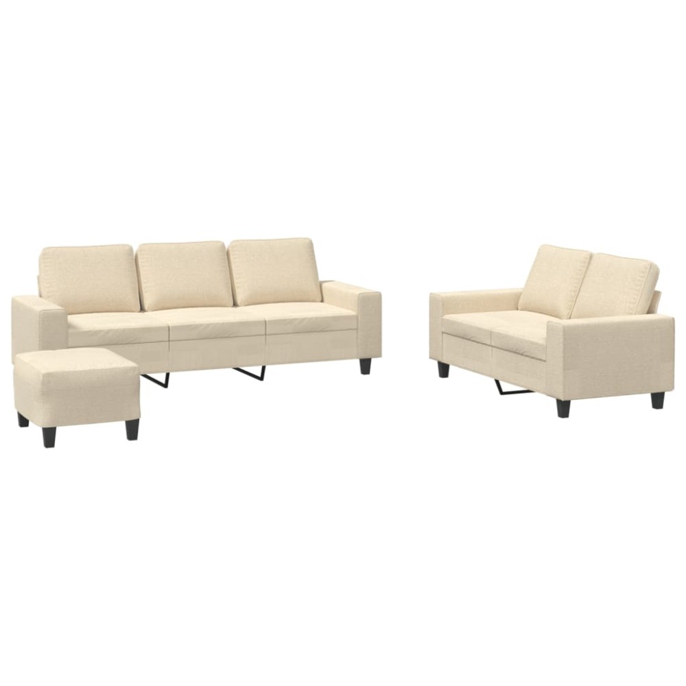 vidaXL Set de canapele, 3 piese, crem, material