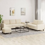 vidaXL Set de canapele, 3 piese, crem, material vidaXL Set de canapele, 3 piese, crem, material