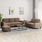 vidaXL Set de canapele, 3 piese, maro, textil vidaXL Set de canapele, 3 piese, maro, textil