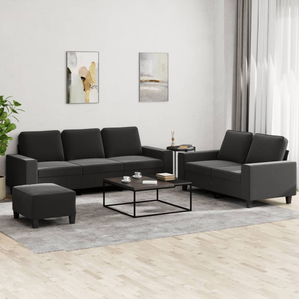 vidaXL Set de canapele, 3 piese, negru, textil
