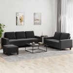vidaXL Set de canapele, 3 piese, negru, textil vidaXL Set de canapele, 3 piese, negru, textil