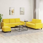 vidaXL Set de canapele, 3 piese, galben deschis, textil vidaXL Set de canapele, 3 piese, galben deschis, textil