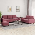 vidaXL Set de canapea, 3 piese, roșu vin, material textil