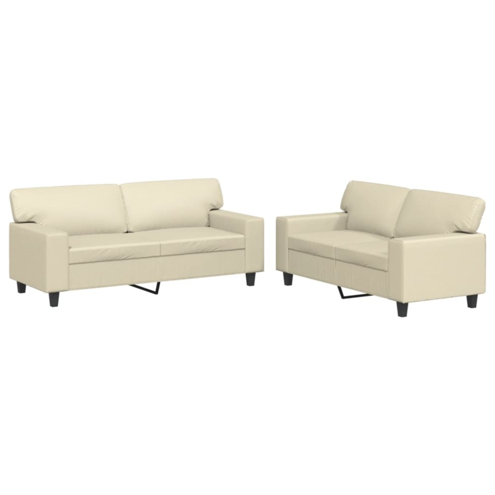vidaXL Set de canapele, 2 piese, crem, piele ecologică