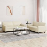 vidaXL Set de canapele, 2 piese, crem, piele ecologică vidaXL Set de canapele, 2 piese, crem, piele ecologică