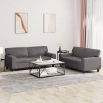 vidaXL Set de canapele, 2 piese, gri, piele ecologică vidaXL Set de canapele, 2 piese, gri, piele ecologică