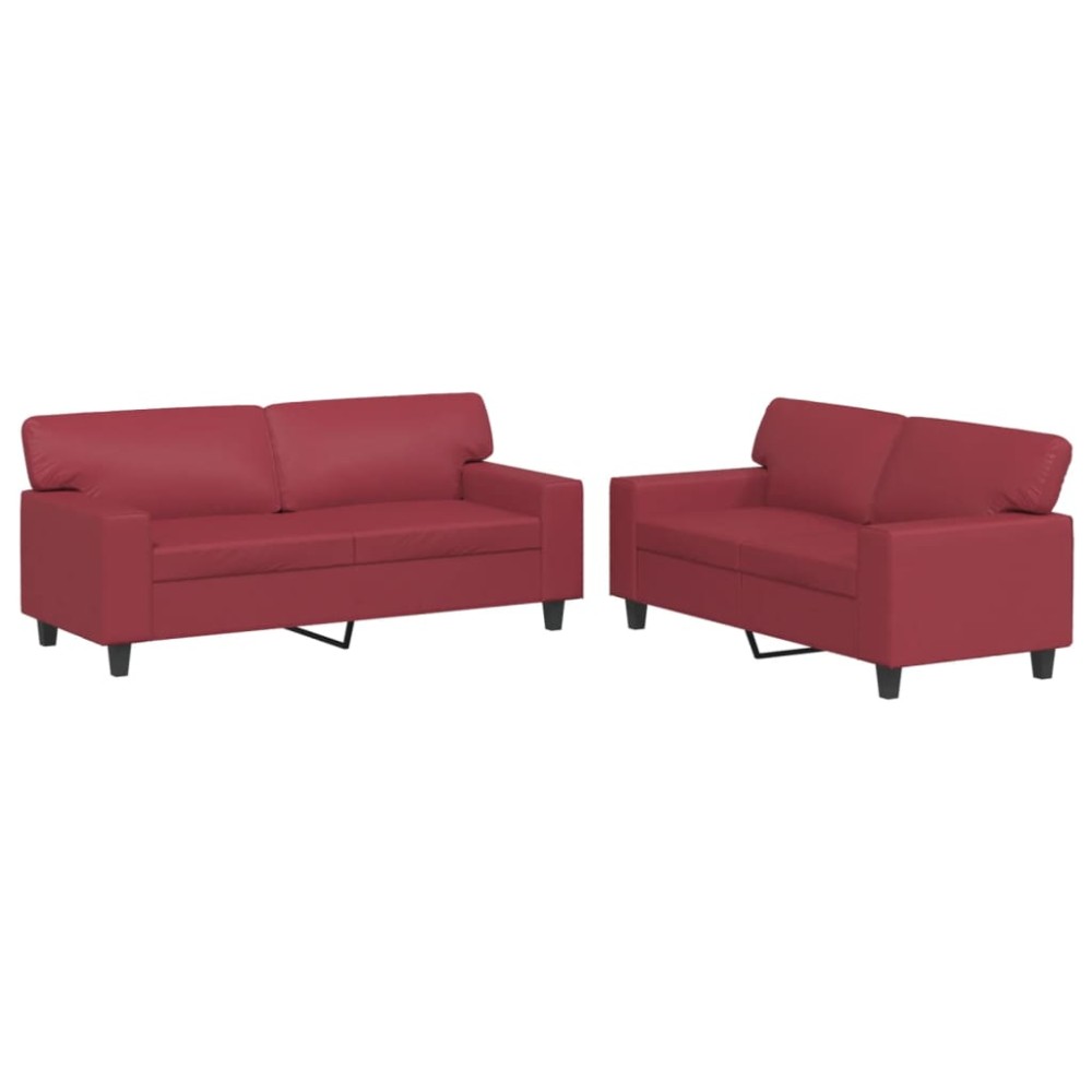 vidaXL Set de canapele, 2 piese, roșu vin, piele ecologică