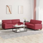 vidaXL Set de canapele, 2 piese, roșu vin, piele ecologică vidaXL Set de canapele, 2 piese, roșu vin, piele ecologică