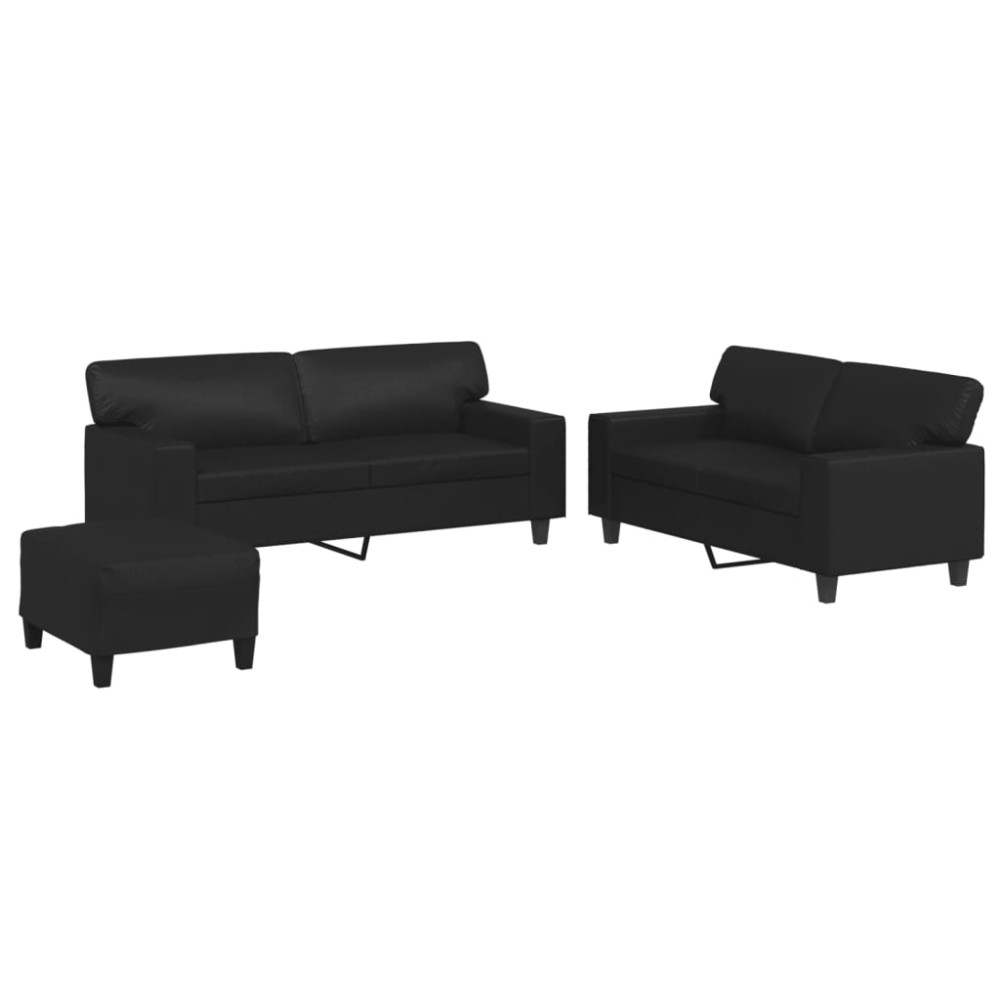 vidaXL Set de canapele, 3 piese, negru, piele ecologică