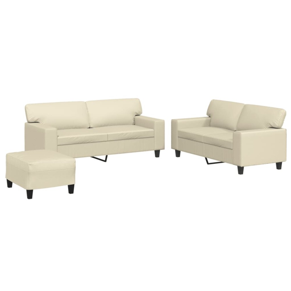 vidaXL Set de canapele, 3 piese, crem, piele ecologică