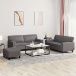 vidaXL Set de canapele, 3 piese, gri, piele ecologică vidaXL Set de canapele, 3 piese, gri, piele ecologică