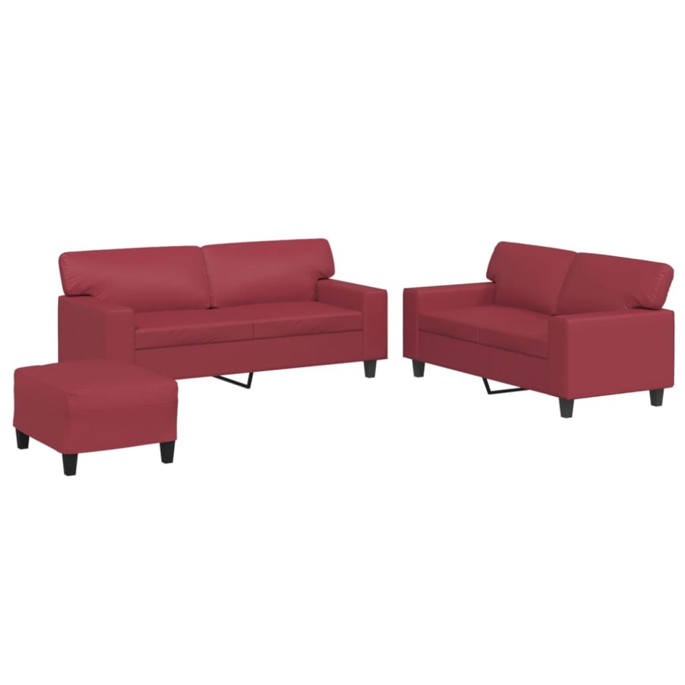 vidaXL Set de canapele, 2 piese, roșu vin, piele ecologică