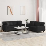 vidaXL Set de canapele cu perne, 2 piese, negru, piele ecologică vidaXL Set de canapele cu perne, 2 piese, negru, piele ecologică