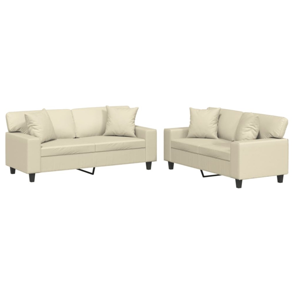 vidaXL Set de canapele cu perne, 2 piese, crem, piele ecologică