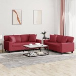 vidaXL Set de canapele cu perne, 2 piese, roșu vin, piele ecologică vidaXL Set de canapele cu perne, 2 piese, roșu vin, piele ecologică
