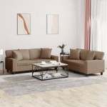 vidaXL Set de canapele cu perne, 2 piese, cappuccino, piele ecologică vidaXL Set de canapele cu perne, 2 piese, cappuccino, piele ecologică