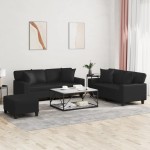 vidaXL Set de canapele cu perne, 3 piese, negru, piele ecologică vidaXL Set de canapele cu perne, 3 piese, negru, piele ecologică