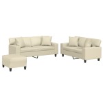 vidaXL Set de canapele cu perne, 3 piese, crem, piele ecologică vidaXL Set de canapele cu perne, 3 piese, crem, piele ecologică