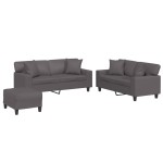 vidaXL Set de canapele cu perne, 3 piese, gri, piele ecologică vidaXL Set de canapele cu perne, 3 piese, gri, piele ecologică