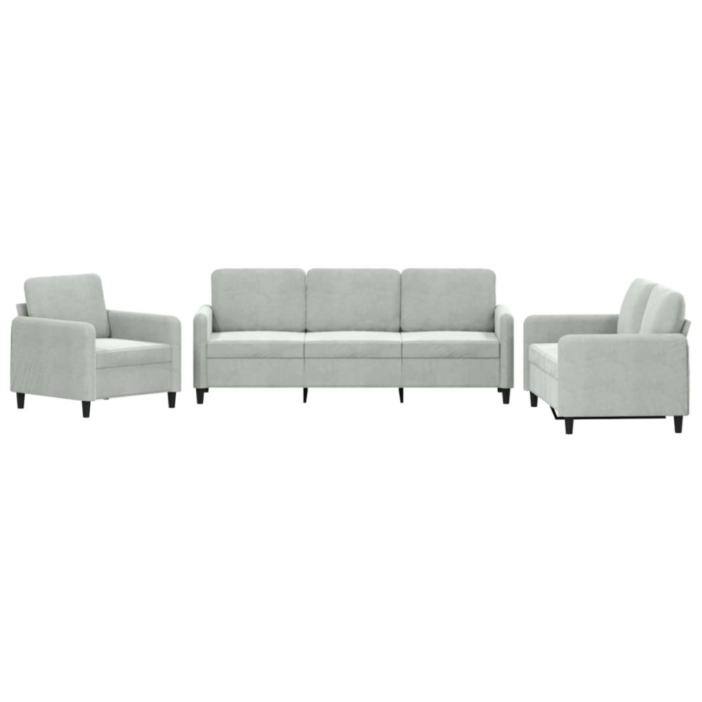 vidaXL Set de canapele, 3 piese, gri deschis, catifea