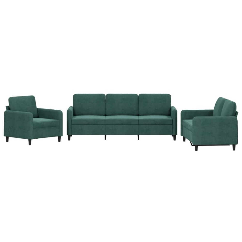 vidaXL Set de canapele, 3 piese, verde închis, catifea
